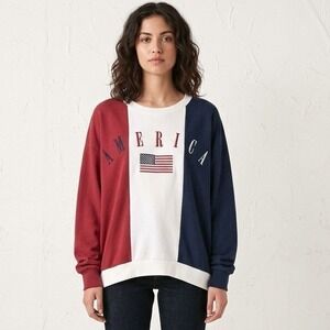 IML American Flag Fleece Sweatshirt XL Red White Blue Embroidered‎ Pullover